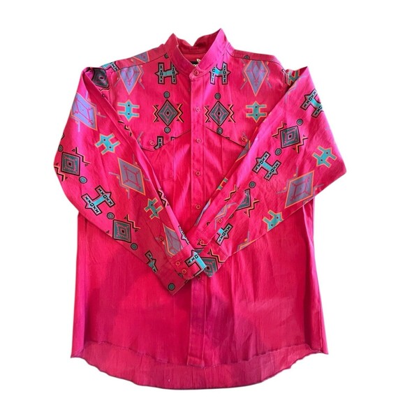 Wrangler Brushpopper Vintage Shirt Caped Band Collar Mens Sz 17 1/2-35 SZ XL - Picture 1 of 9